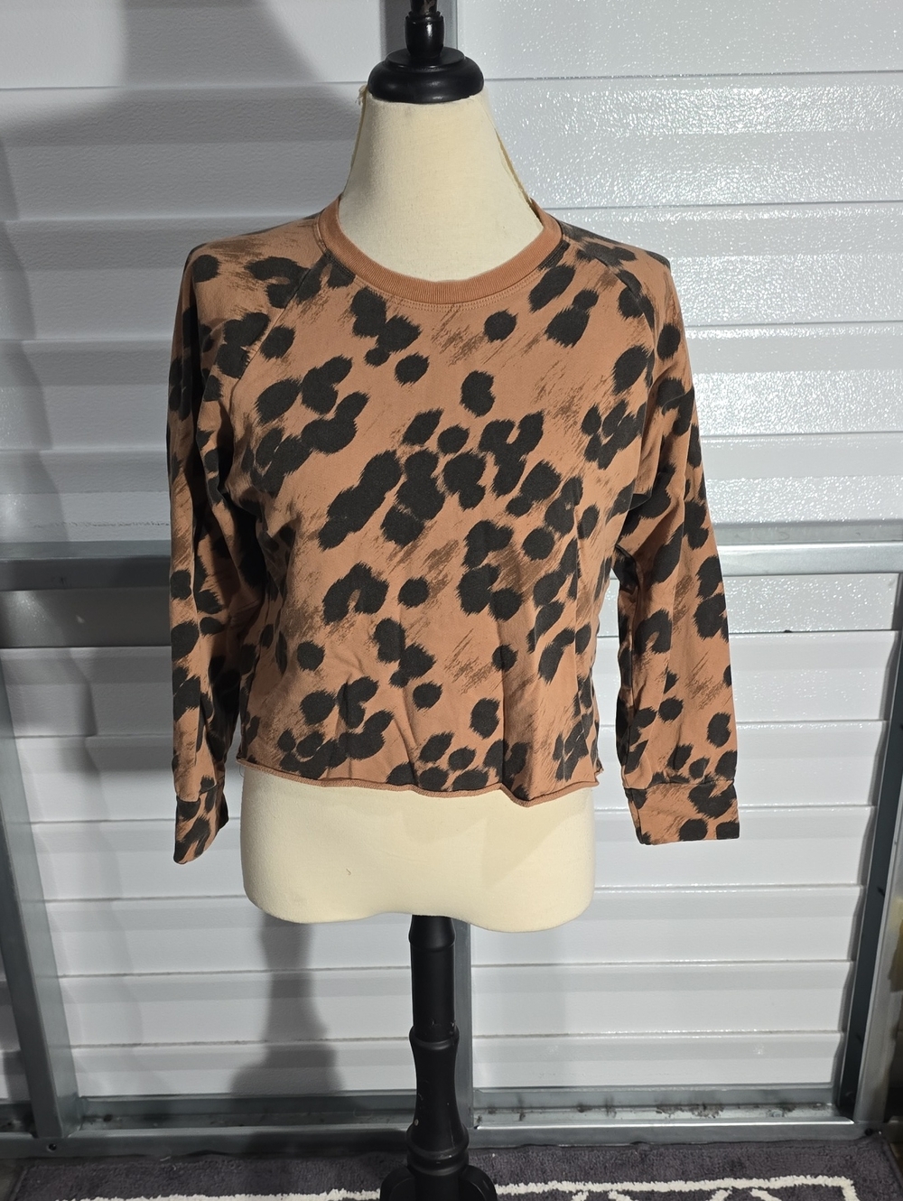 Splits59‎ Brown and Black Leopard-Print Cropped Long Sleeve Tee Size  Small